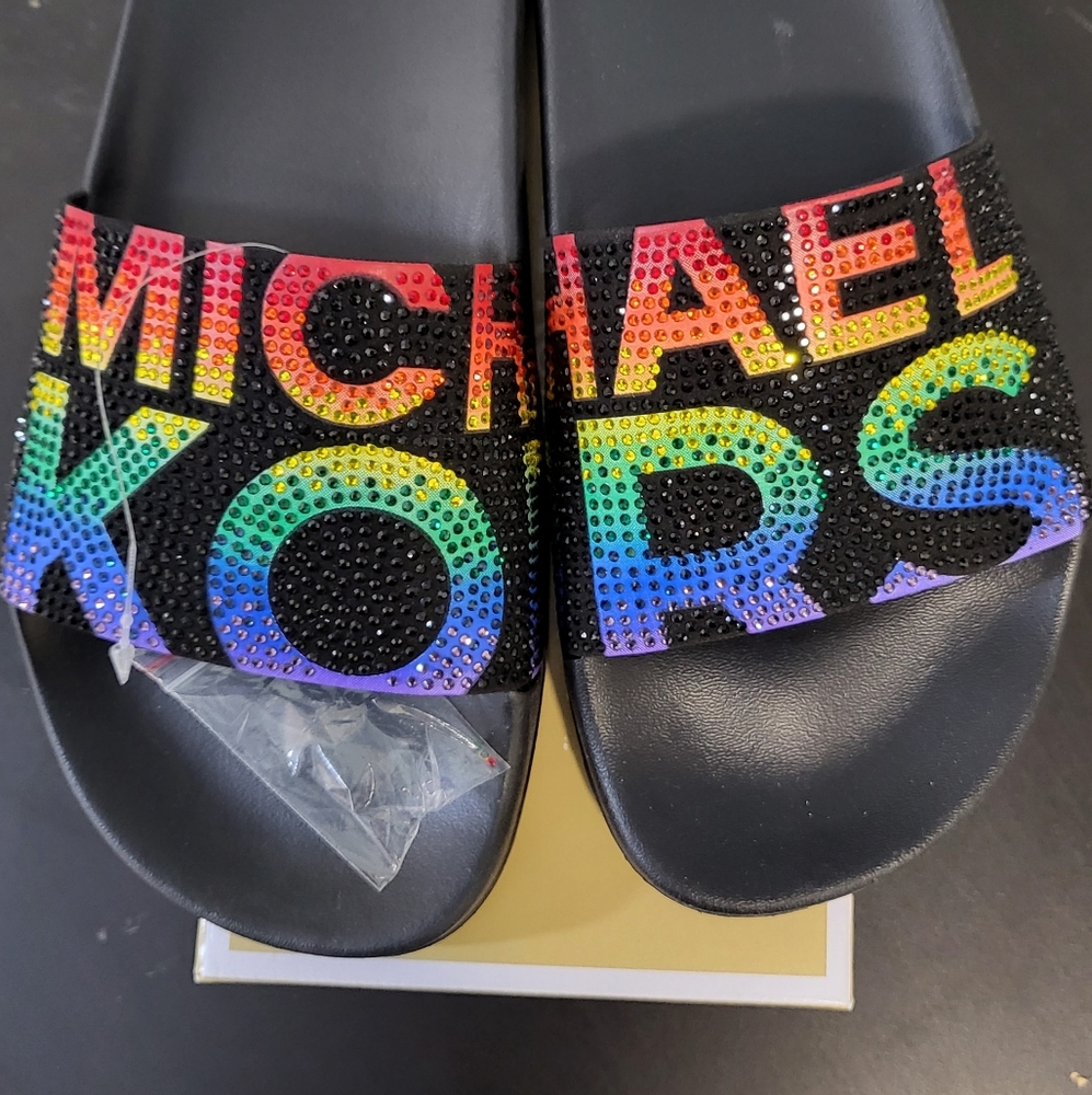 Women's Michael Kors Gilmore Rainbow Slides sz8